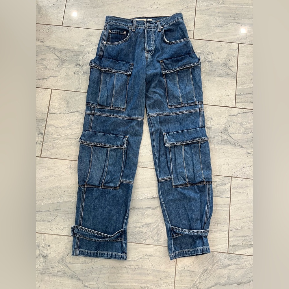 GRLFRND Utility Cargo Jeans Blue Denim Women’s Size 23